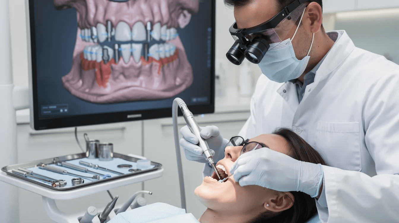 The image showcases advanced dental implant technology, highlighting a modern dental office equipped with cutting-edge tools and a friendly team of experienced dentists. This facility in Las Vegas, NV, offers comprehensive dental services, including dental implants and emergency dental care, ensuring optimal oral health for all patients.