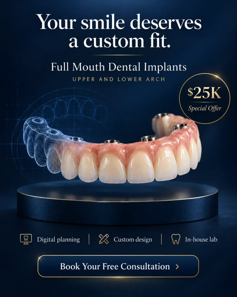 Dental Implants Near Me. Lasting Smiles Irvine $25,000 upper-and-lower dental implant promotion